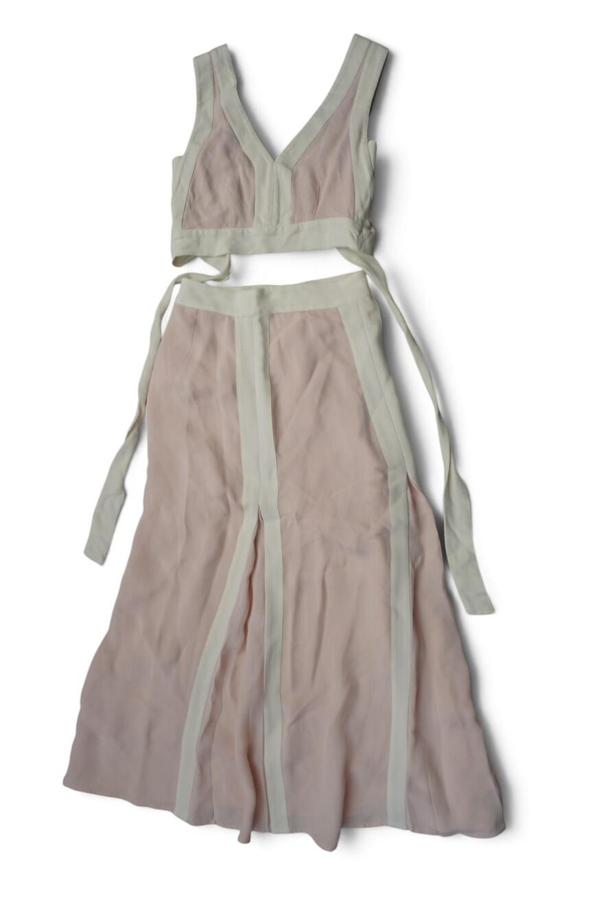 Reiss Skirt Tank Set Womens 0 Pink Colorblock V Neck Two Piece Lined Occasion